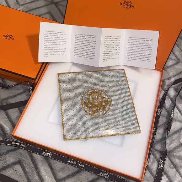 Hermes Other - RARE HERMES MOSAIQUE AU 24 SUSHI PLATE PORCELAIN TRAY GOLD